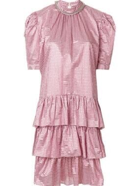 Christopher Kane Pink Gingham Ruffle Mockneck Dress Size US 2